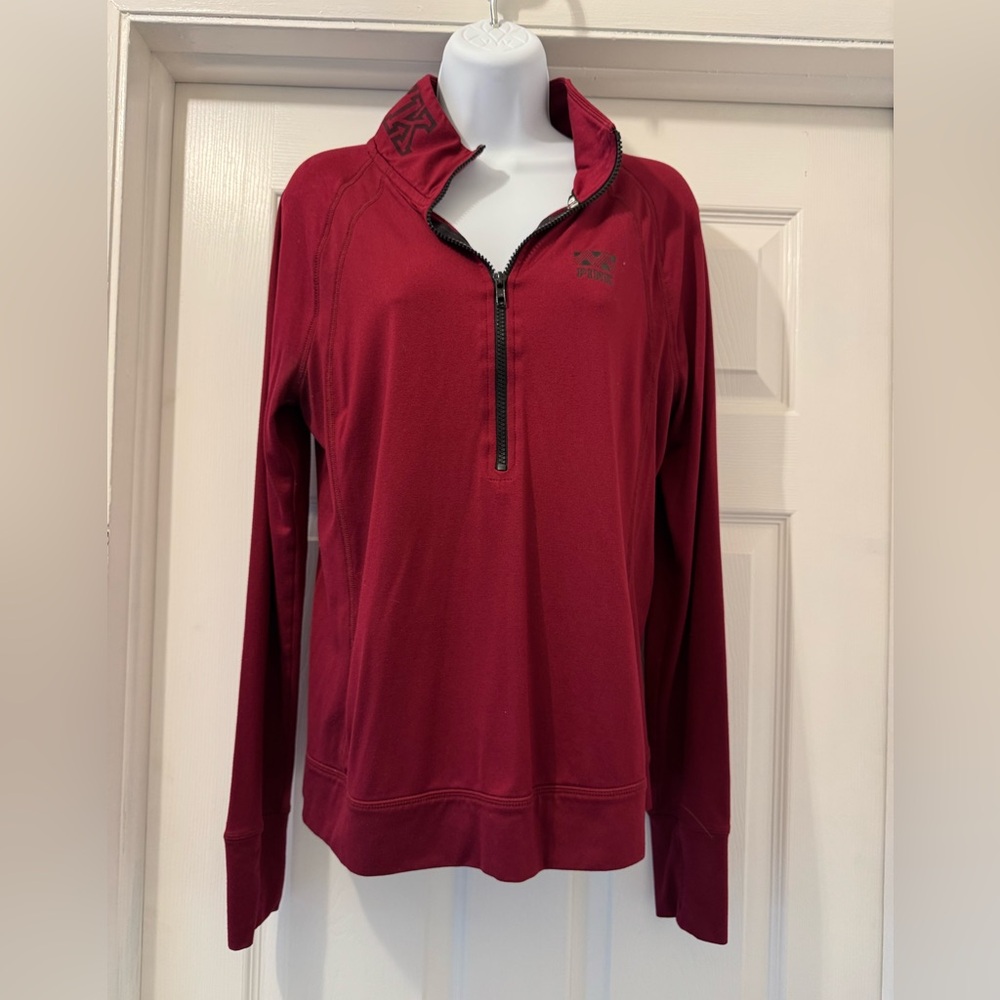 Pink Maroon 3/4 Zip Sweatshirt with Pocket in Back.